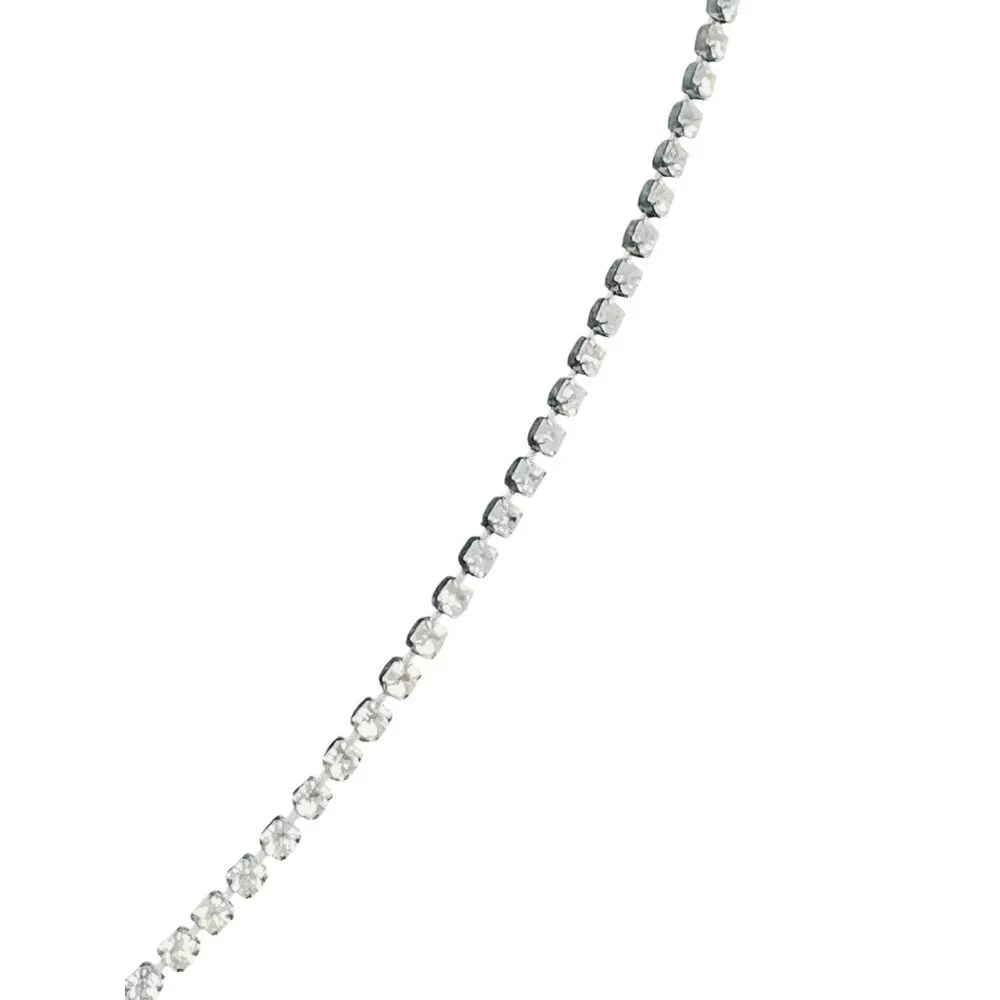 Silver Tone And Clear Rhinestone Choker Necklace With Hook Clasp  (6191) - Picture 4 of 6